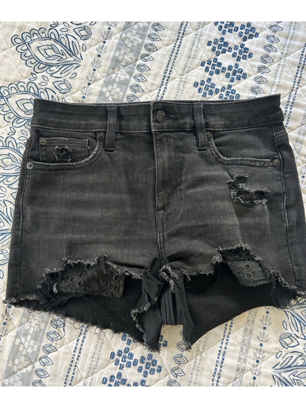 American Eagle Outfitters Black Distressed Denim Shorts